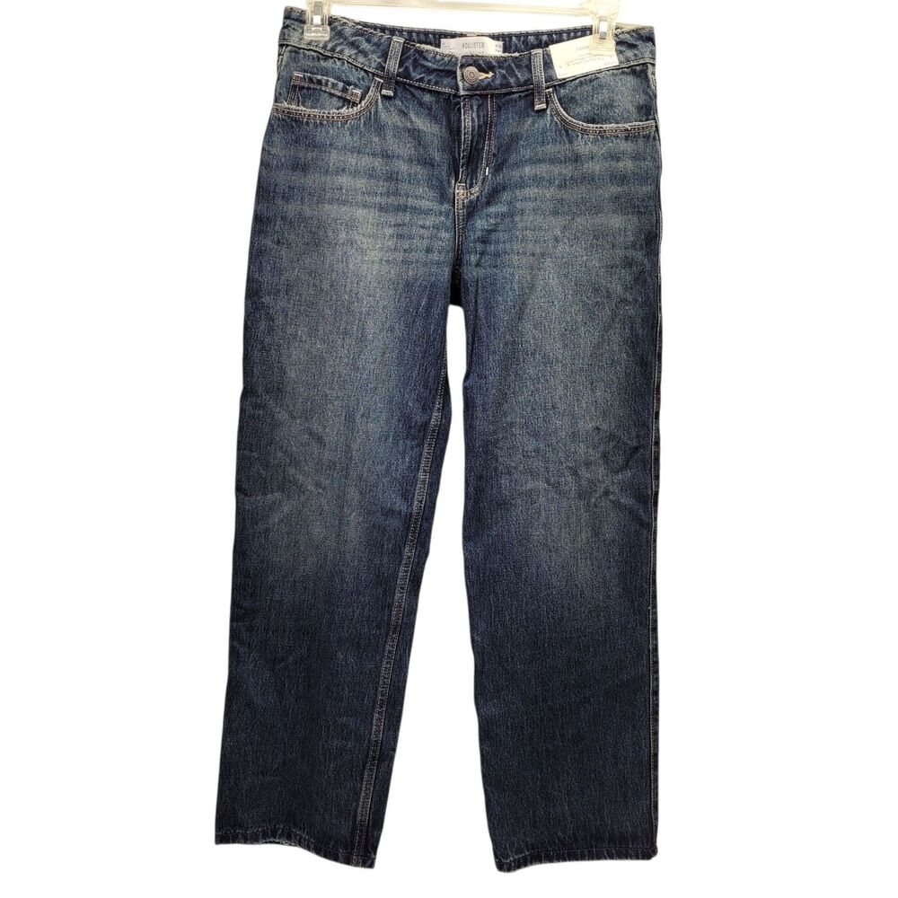 Hollister Women Jean Low Rise Loose Through Hip Fit Dark Wash Denim Size 6S W28